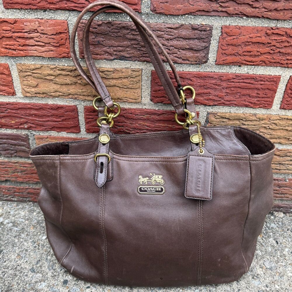 COACH Y2K Vintage Madison Mia Luxury Dark Brown Leather Tote Shoulder Bag 15740